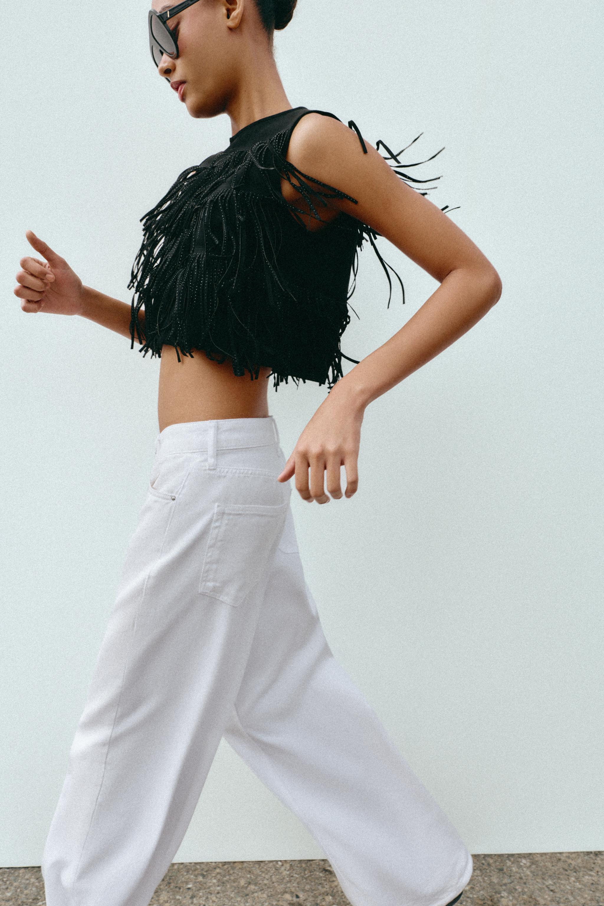 STUDDED FAUX SUEDE FRINGE TOP - Black | ZARA United States STUDDED FAUX SUEDE FRINGE TOP - Black | ZARA United States