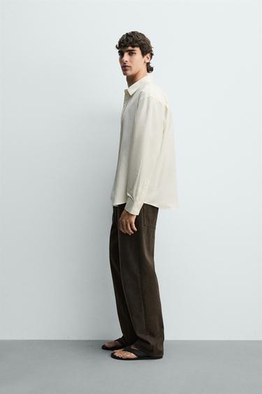 REGULAR FIT COTTON-SILK SHIRT - Oyster-white by Zara - Image 3