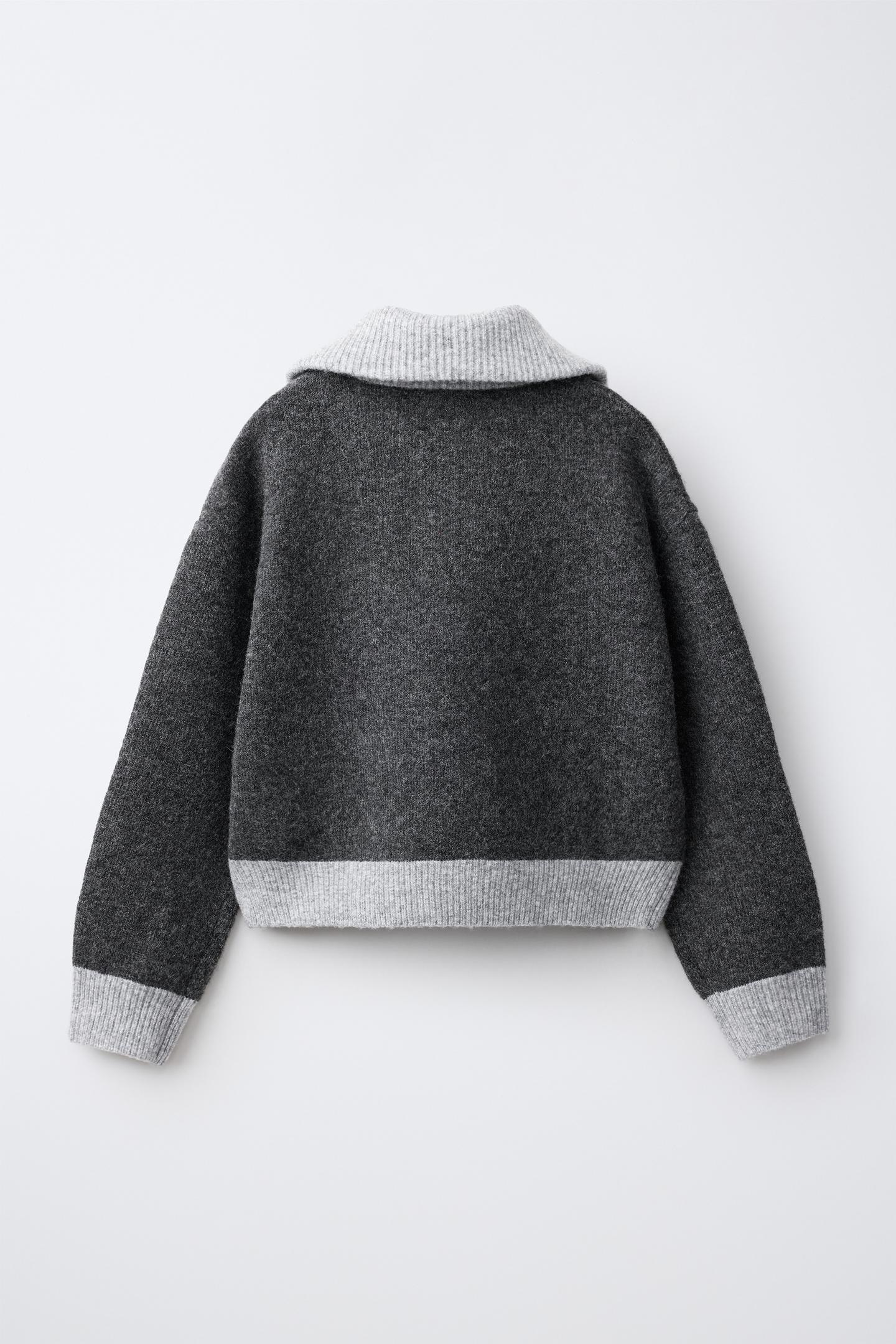 Детский свитер Zara Contrast Knit, цвет: Серый меланжевый — фото 2