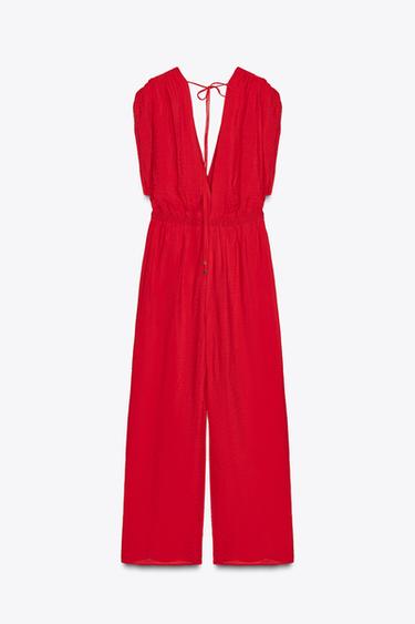 WIDE-LEG V-NECK JUMPSUIT - Red by Zara - Image 7