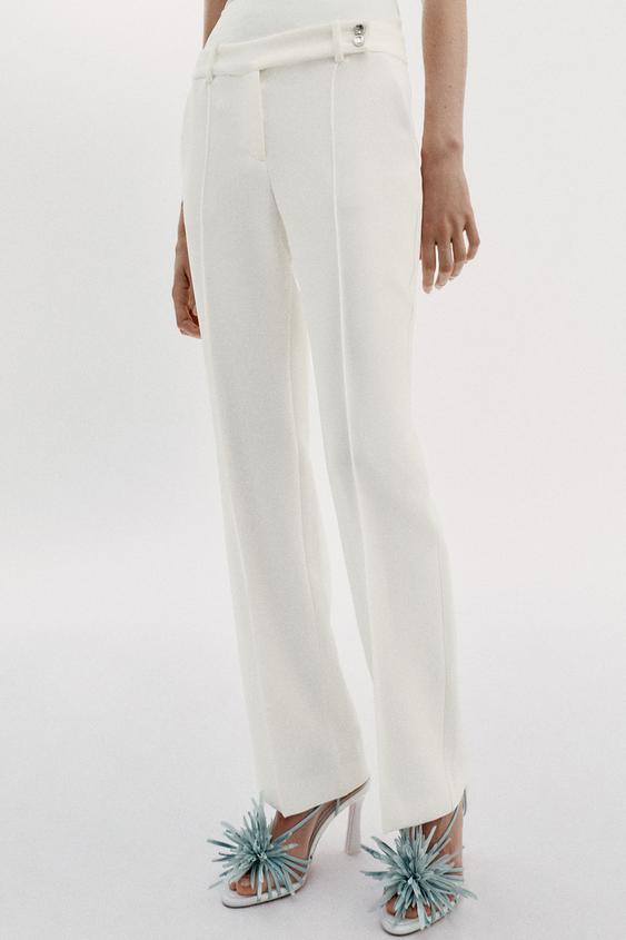 PANTALON DROIT À BOUTONS - Blanc cassé de Zara - Image 1