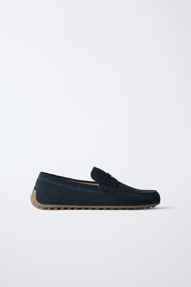 Zara LEATHER LOAFERS - Navy Blue - Image 0