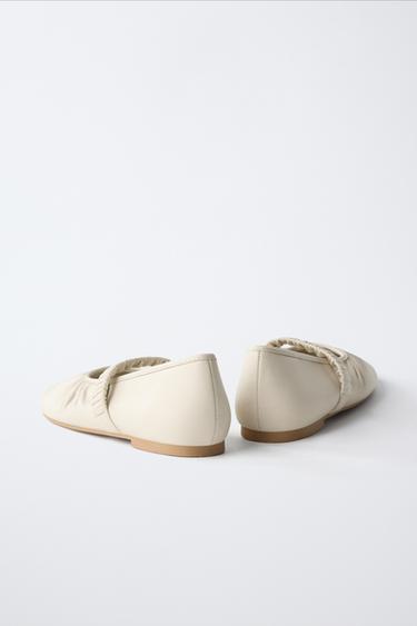 SHEEPSKIN LEATHER BALLET FLATS - White by Zara - Image 4