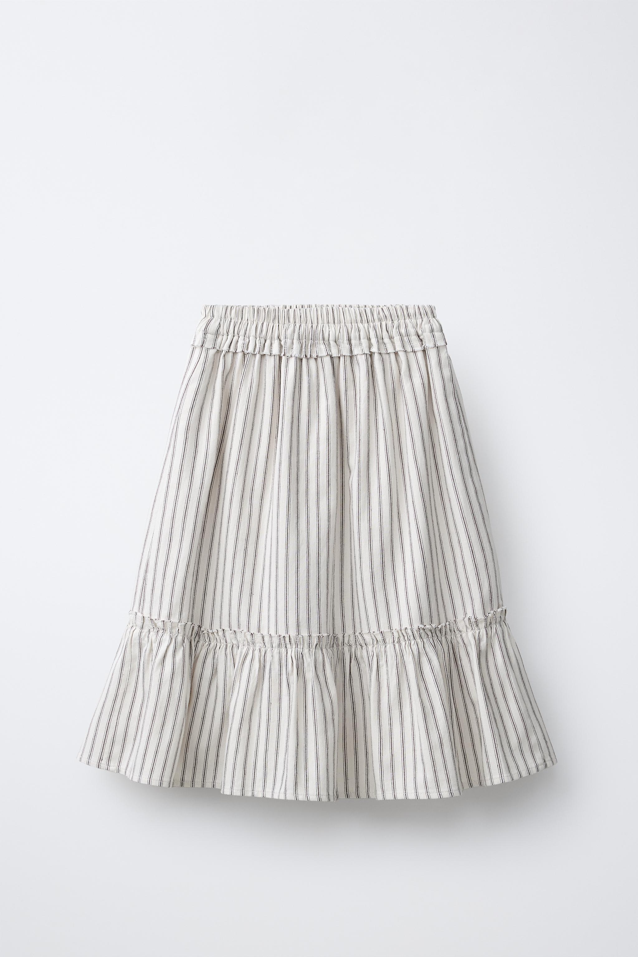 STRIPED TIERED MIDI SKIRT