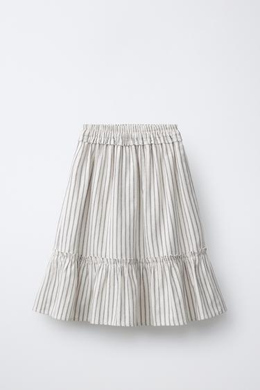 JUPE MI-LONGUE À RAYURES ET PANS - Écru / Marron de Zara - Image 1