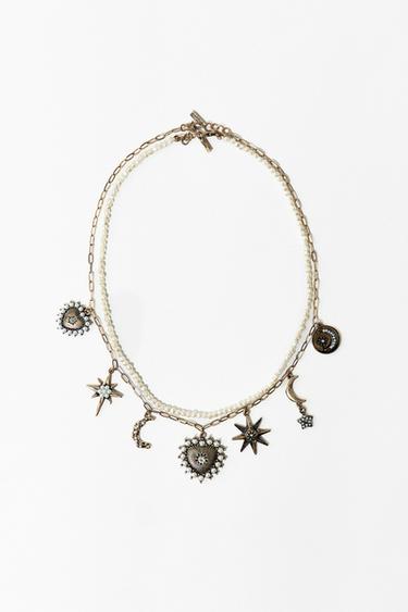 Zara 2-PACK OF PEARL CHARM NECKLACES - Golden