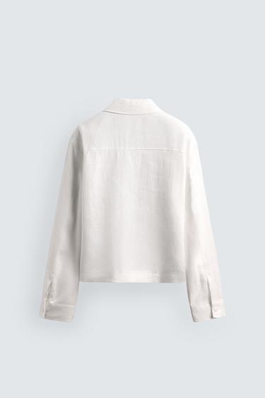 100% LINEN ZIP-UP JACKET - White by Zara - Image 8