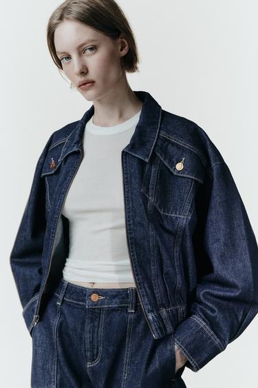 Zara Z1975 DENIM BOMBER JACKET - Blue