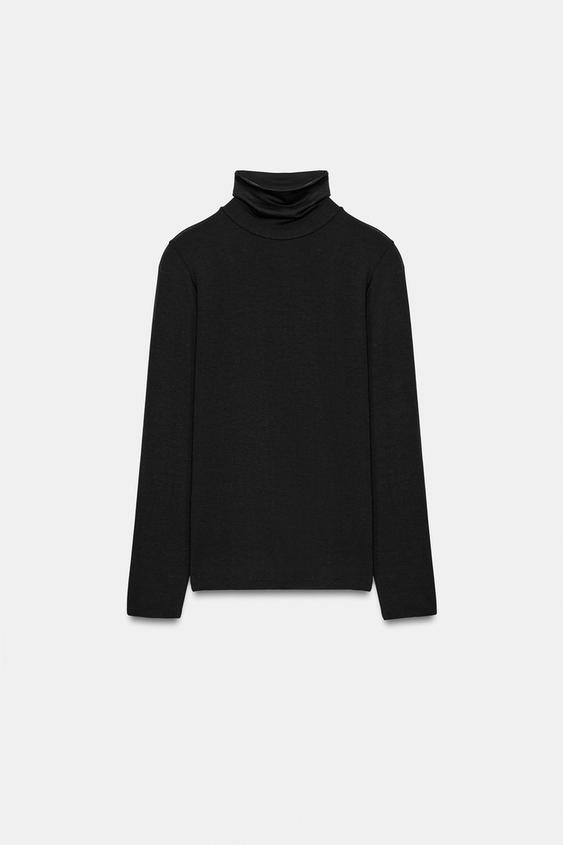 CAMISETA CUELLO SUBIDO - Negro de Zara - Imagen 0