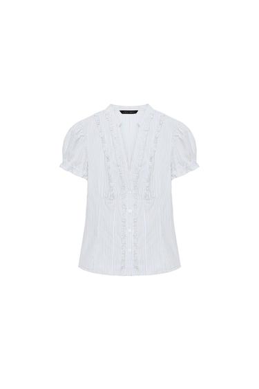 CAMISA POPELÍN VOLANTES - Arena / Azul de Zara