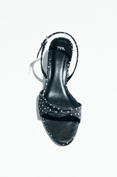 Zara POLKA DOT HEELED SANDALS - Black