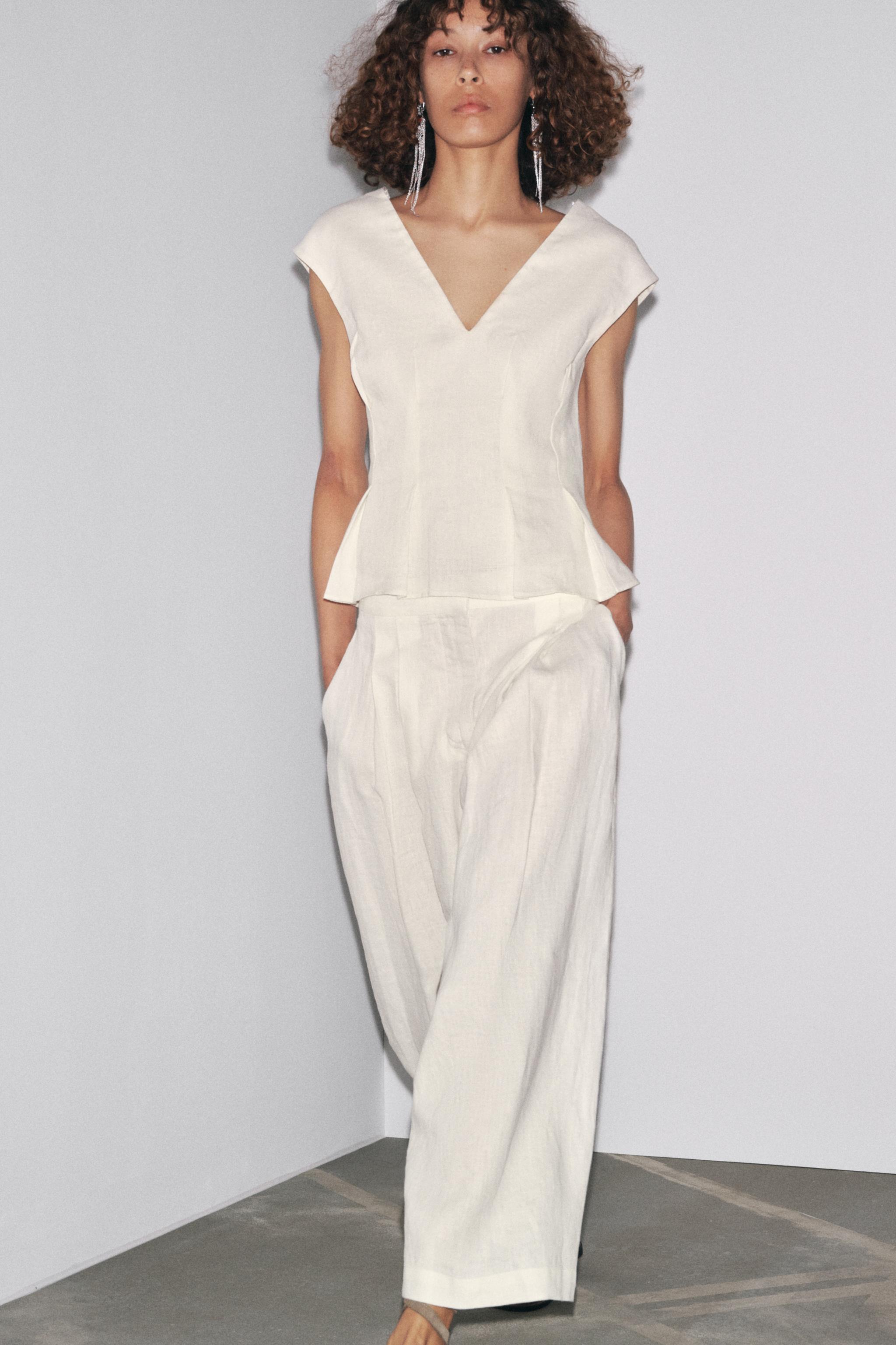 100% LINEN PLEATED TOP ZW COLLECTION - Ecru | ZARA United States 100% LINEN PLEATED TOP ZW COLLECTION - Ecru | ZARA United States