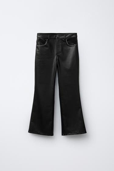 Zara FAUX LEATHER FLARE PANTS WITH STUDS - Black - Image 0