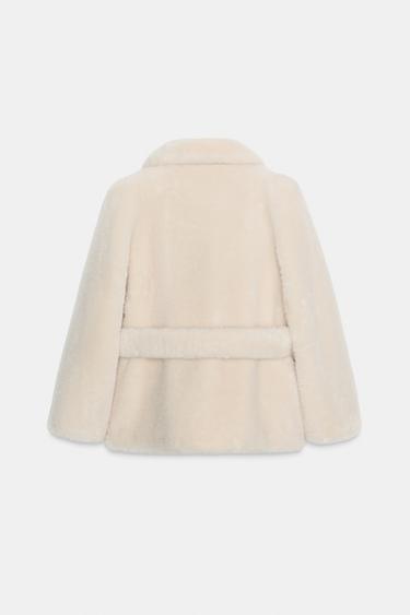 FAUX FUR BELTED COAT ZW COLLECTION - Ecru by Zara - Image 2