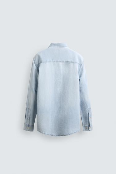 CHEMISE DENIM LIN/COTON - Bleu ciel de Zara - Image 7