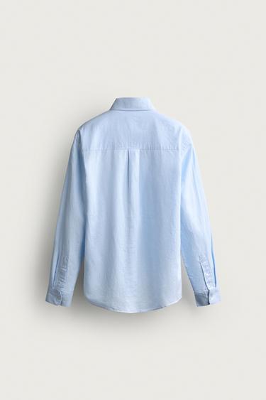 Zara LINEN COTTON BLEND REGULAR FIT SHIRT - Sky blue