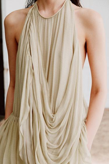 ZW COLLECTION DRAPED DOT HALTER TOP - Brown / Ecru by Zara