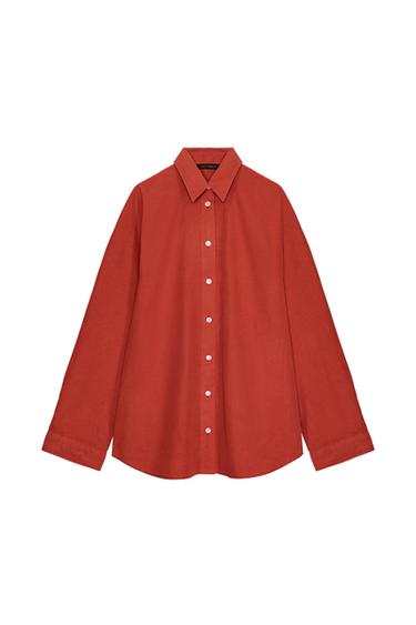 CHEMISE OVERSIZE EN POPELINE LAVÉE - Rouge foncé de Zara
