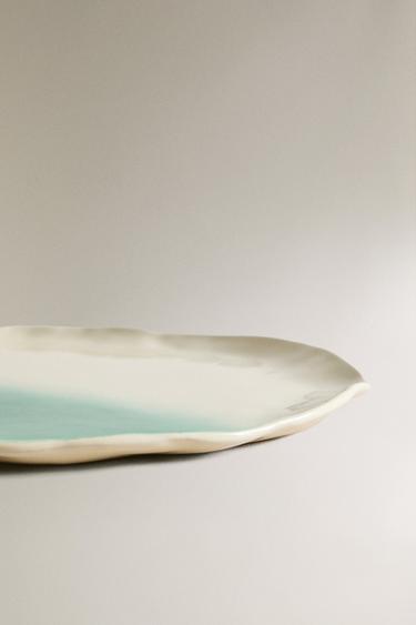 OMBRÉ STONEWARE DINNER PLATE X COLLAGERIE - Green / Ecru by Zara - Image 3
