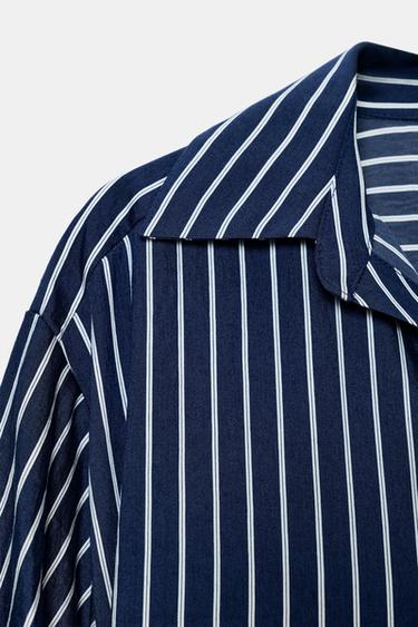 STRIPED PUFF SLEEVE SHIRT - Navy / White by Zara - Image 12