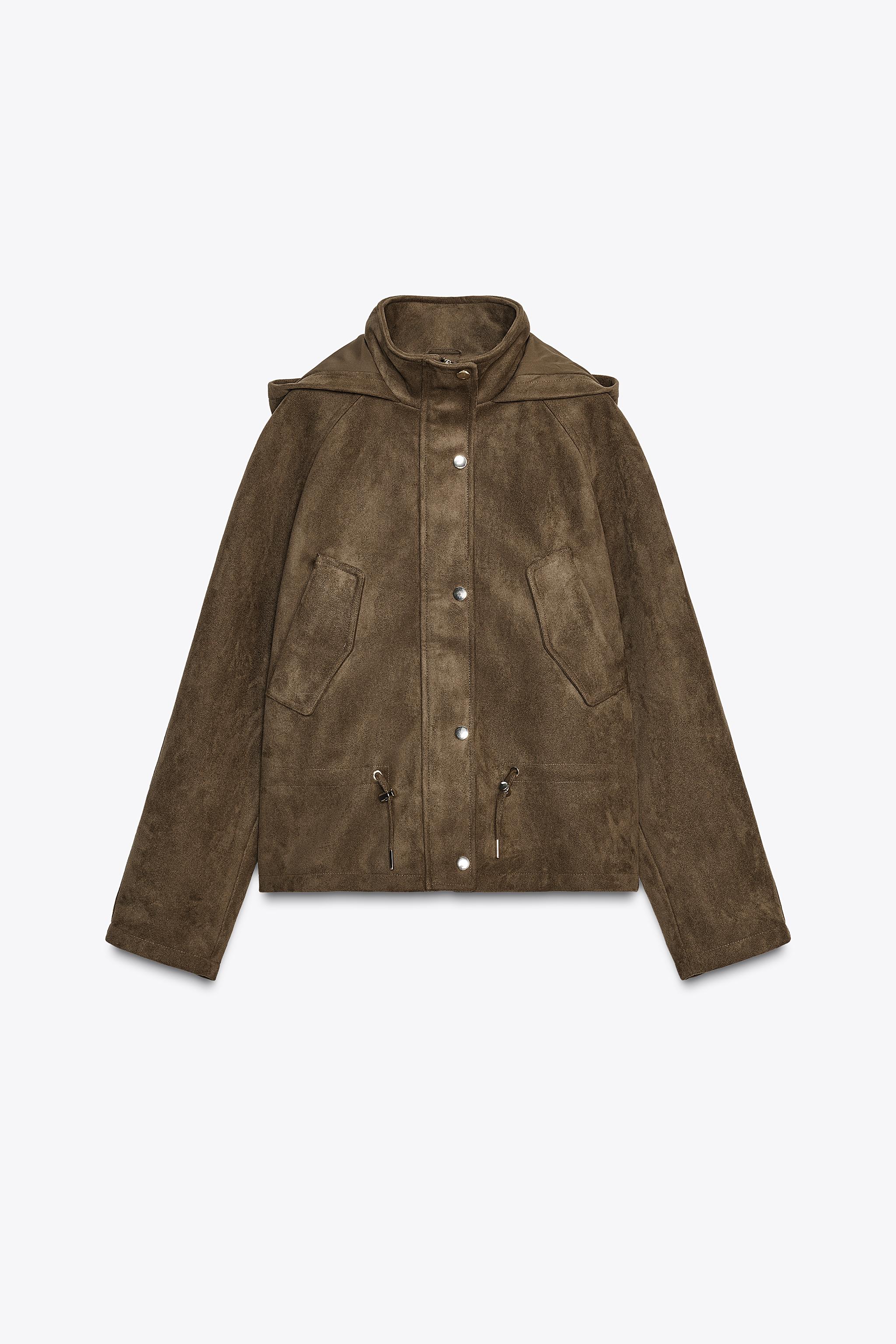 スエード風フード付きジャケット - ライトカーキ | ZARA Japan