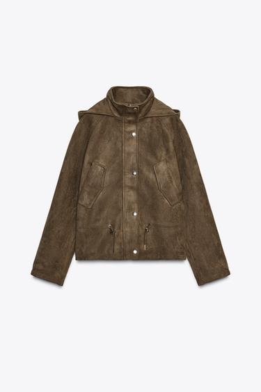HOODED FAUX SUEDE JACKET - Light khaki by Zara - Image 6