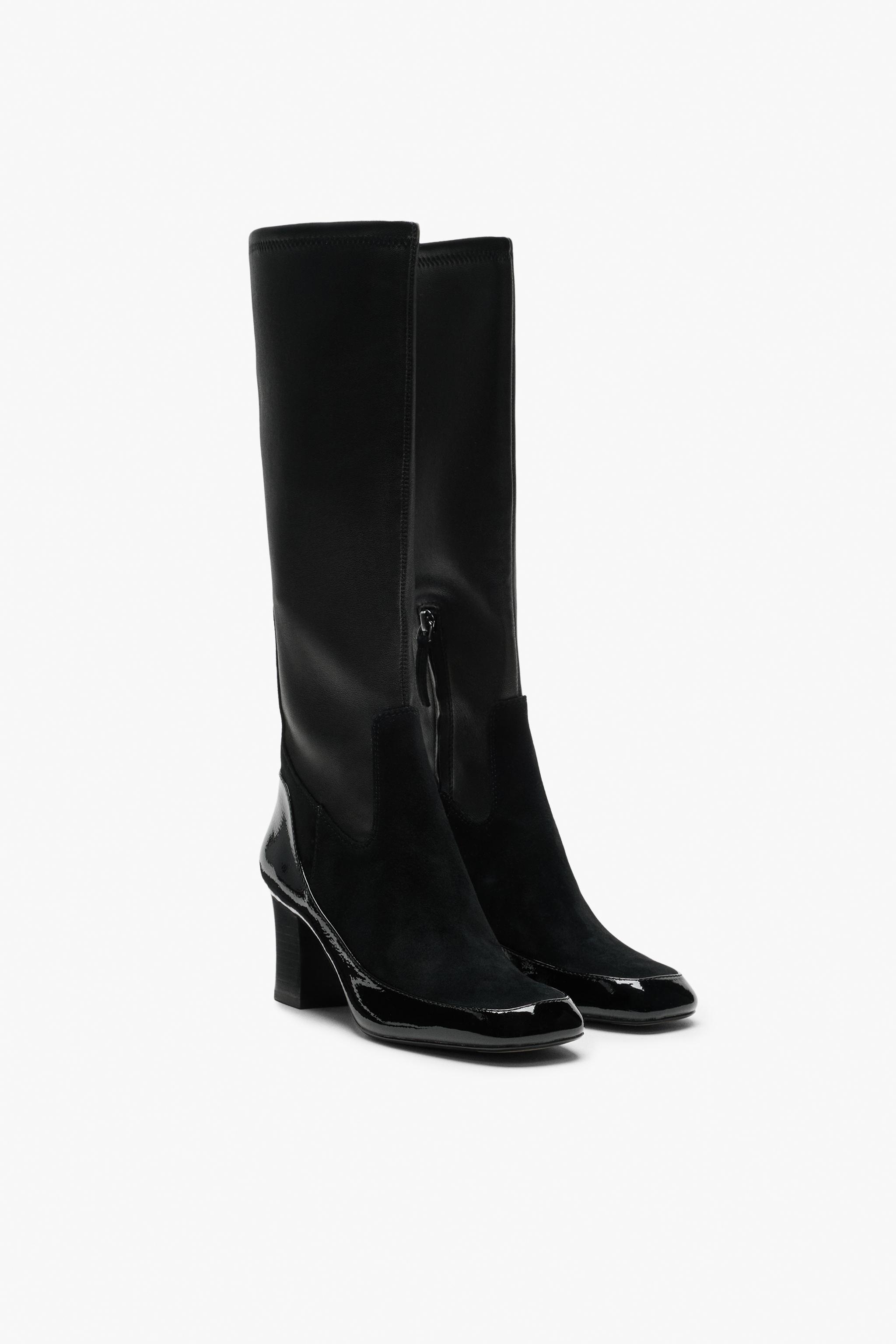 Combined Leather Heeled Boots by Zara