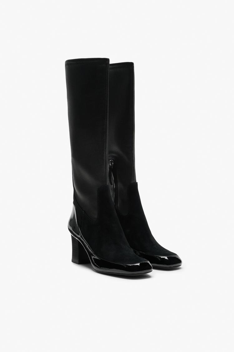 Bota tacon piel combinada