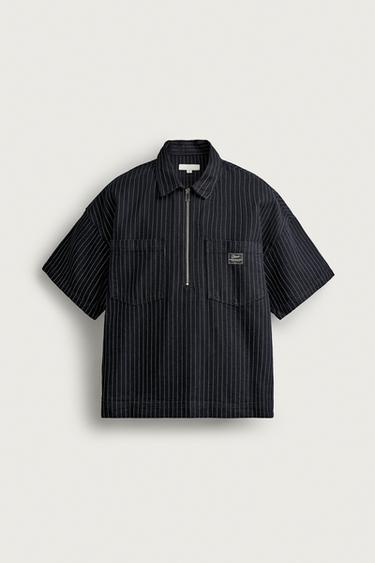 CHEMISE EN JEAN COUPE BOXY À RAYURES - Bleu de Zara