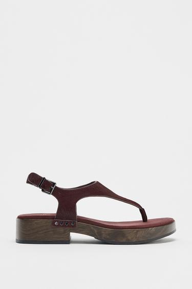 LEATHER STUDDED SANDALS - Burgundy Red by Zara