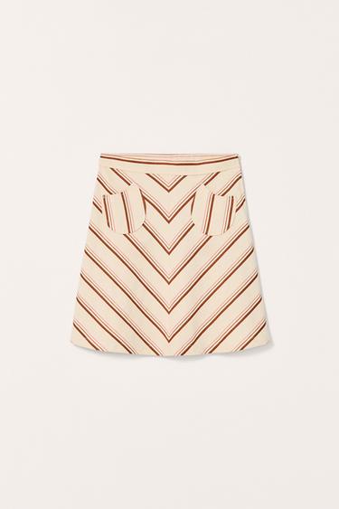 Zara LIMITED EDITION STRIPED COTTON LINEN MIDI SKIRT - striped