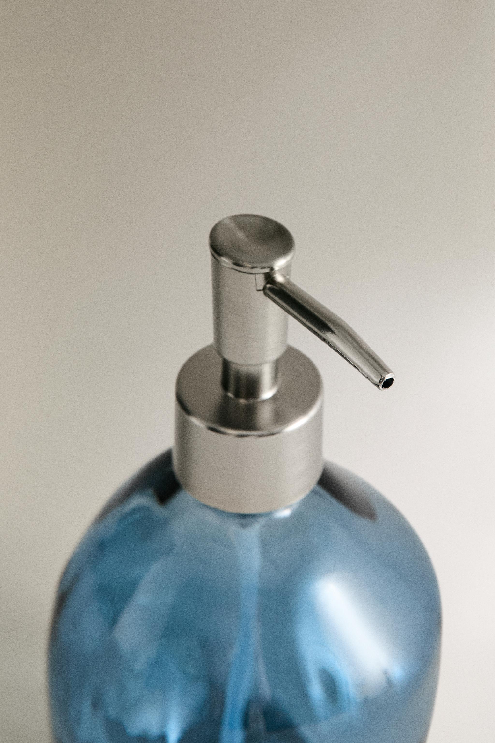 DISTRIBUTEUR DE SAVON EN VERRE BLEU TRANSLUCIDE