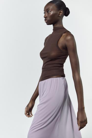 SEMI-SHEER HALTER TOP - Brown by Zara