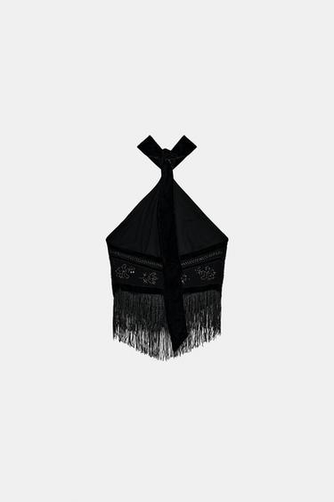 TOP EN GEORGETTE HALTER À FANTAISIE - Noir de Zara - Image 5