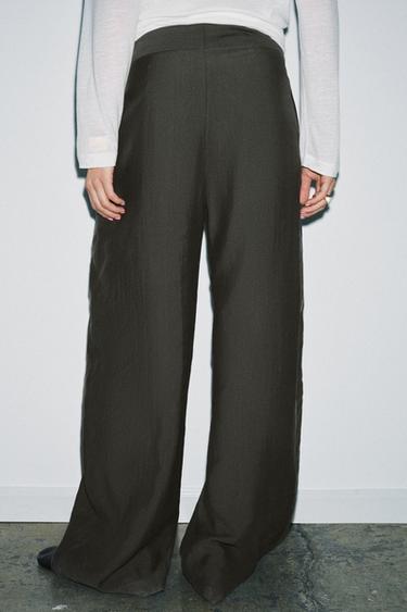 PANTALON À JAMBES LARGES AVEC PLIS ZW COLLECTION - Kaki de Zara - Image 2