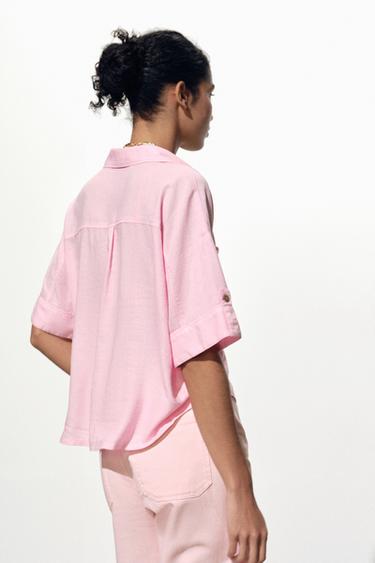 CAMISA CROPPED CON LINO - Rosa de Zara