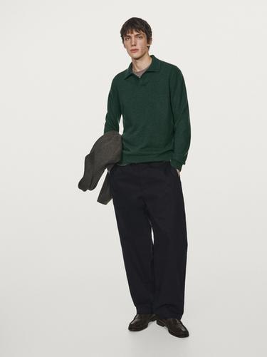 Jersey polo punto cuello pico 100% lana - Beige / Tostado de Zara