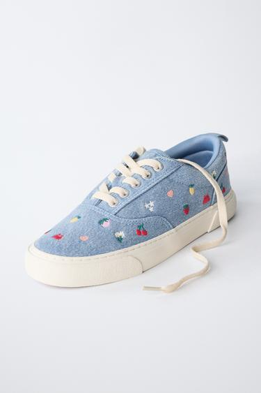 EMBROIDERED COTTON SNEAKERS - Lavender Blue by Zara - Image 2
