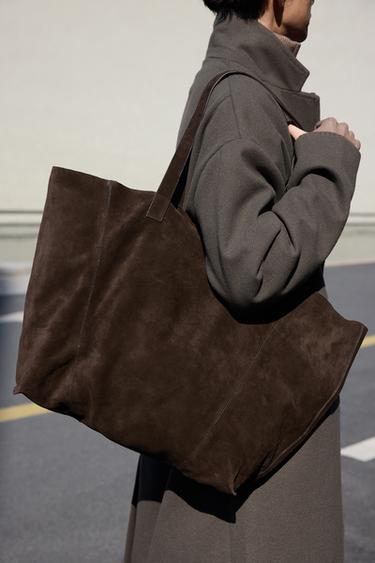 LEATHER TOTE BAG - Brown by Zara