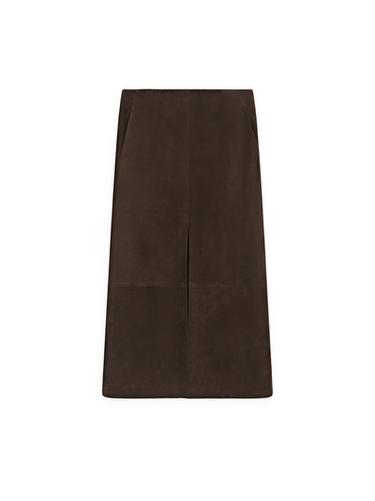 Zara Straight nubuck leather midi skirt - Brown