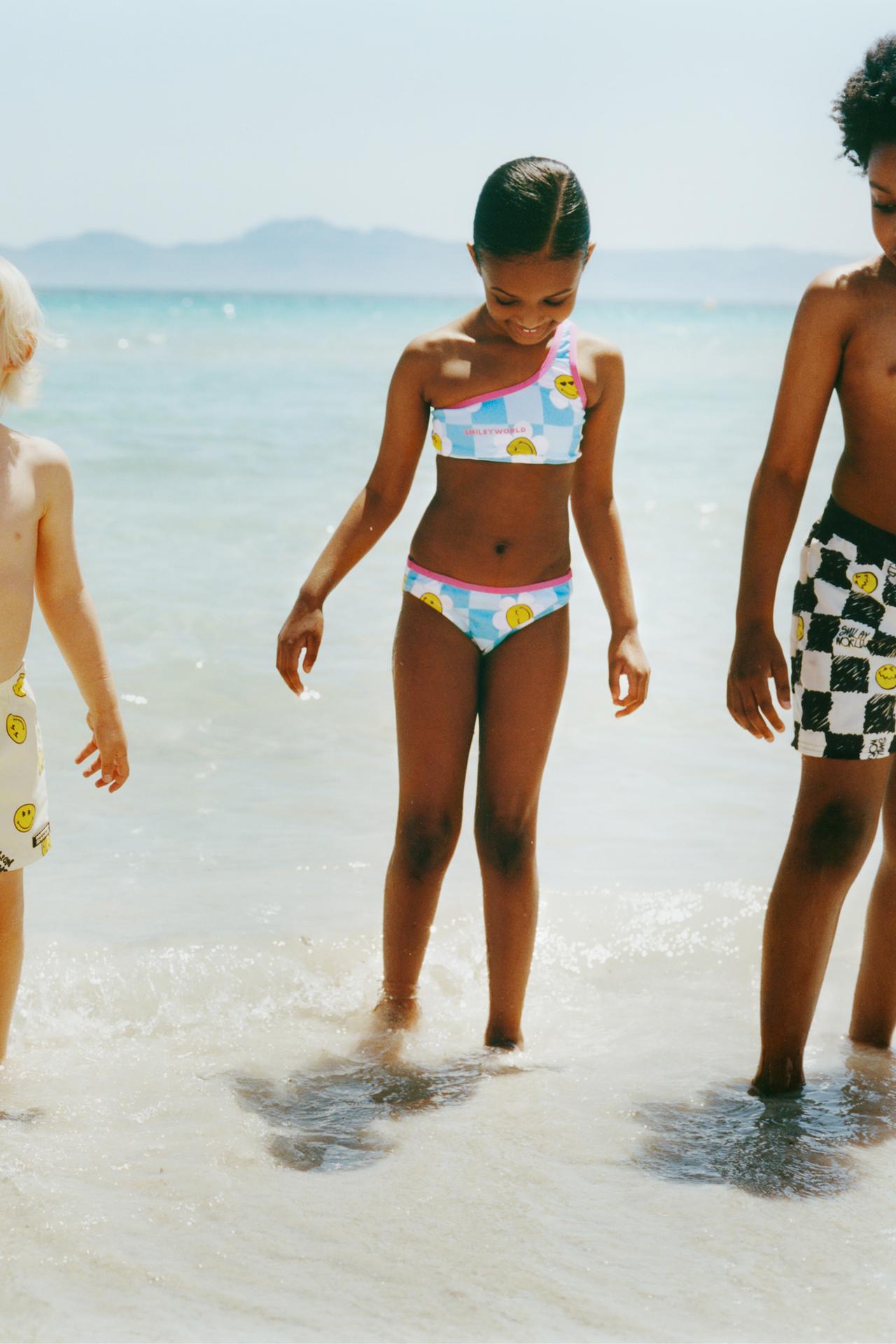 AGES 6-14 / CHECKERED SMILEYWORLD® BIKINI — Turquoise