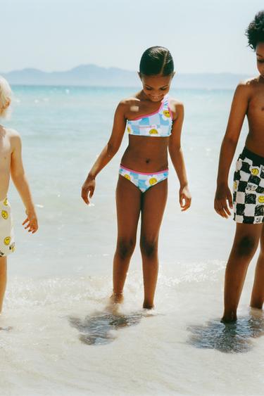 AGES 6-14 / SMILEYWORLD ® CHECKERED BIKINI - Turquoise by Zara