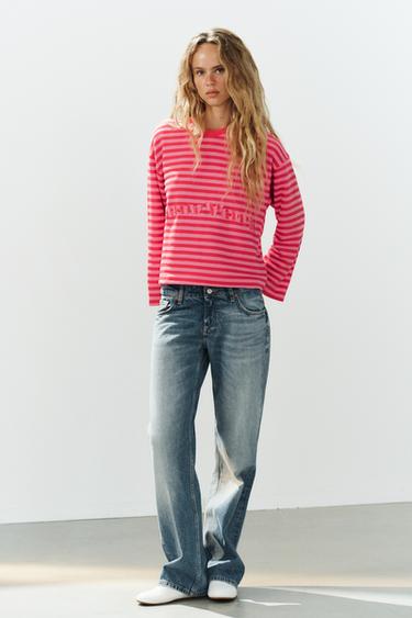 STRIPED TEXT T-SHIRT — Red 2