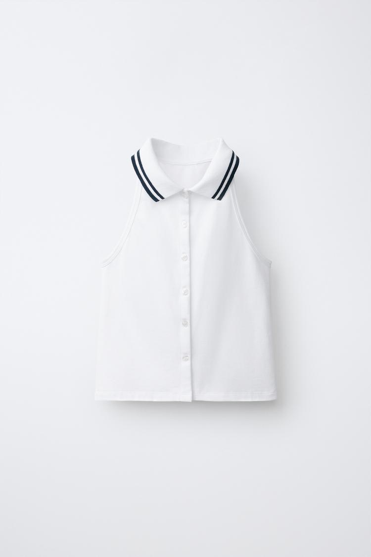 HALTER NECK PIQUÉ POLO — Ecru