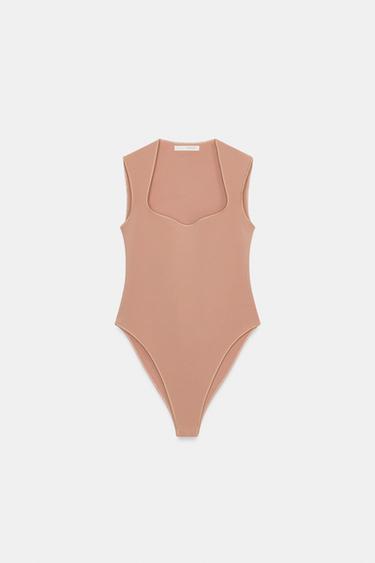 Zara RASTEZLJIVI BODI S KVADRASTIM IZREZOM – blijedo ružičasta – Slika 0