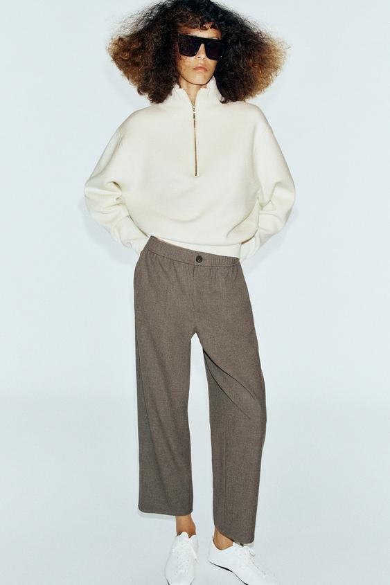 TROUSERS WITH ELASTICATED WAISTBAND - brown vigore by Zara - Image 0