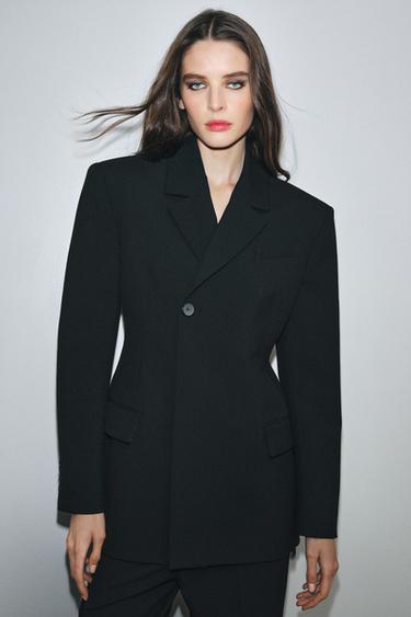 GETAILLEERDE BLAZER MET KNOOP ZW COLLECTION - Zwart van Zara