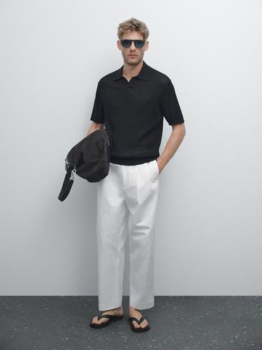 Zara Cutwork V-neck polo shirt - Black - Image 0
