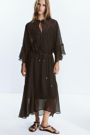 BELTED KAFTAN DRESS - Chocolate by Zara