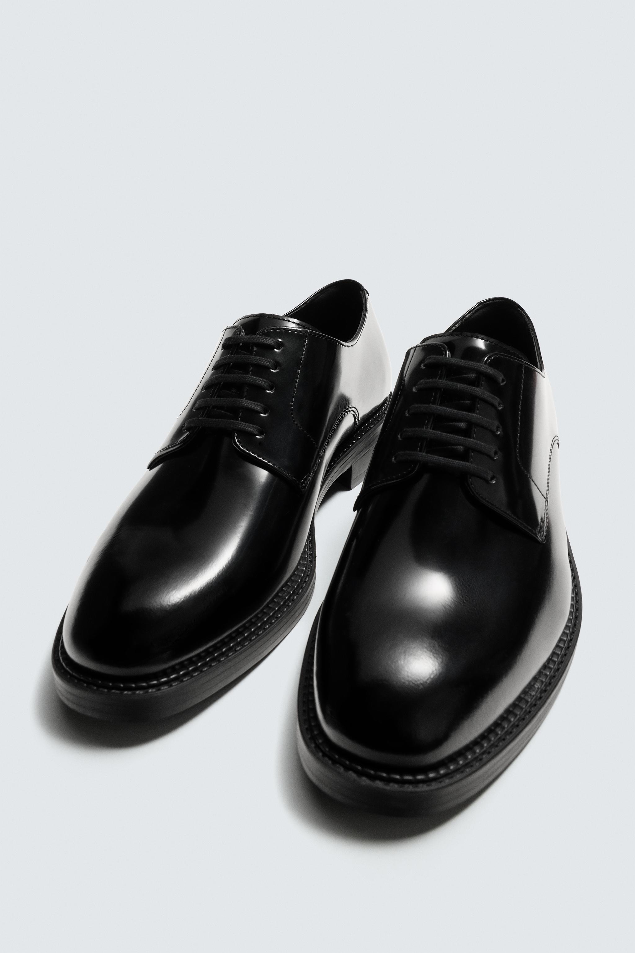 LEATHER DERBY SHOES - Black | ZARA South Africa